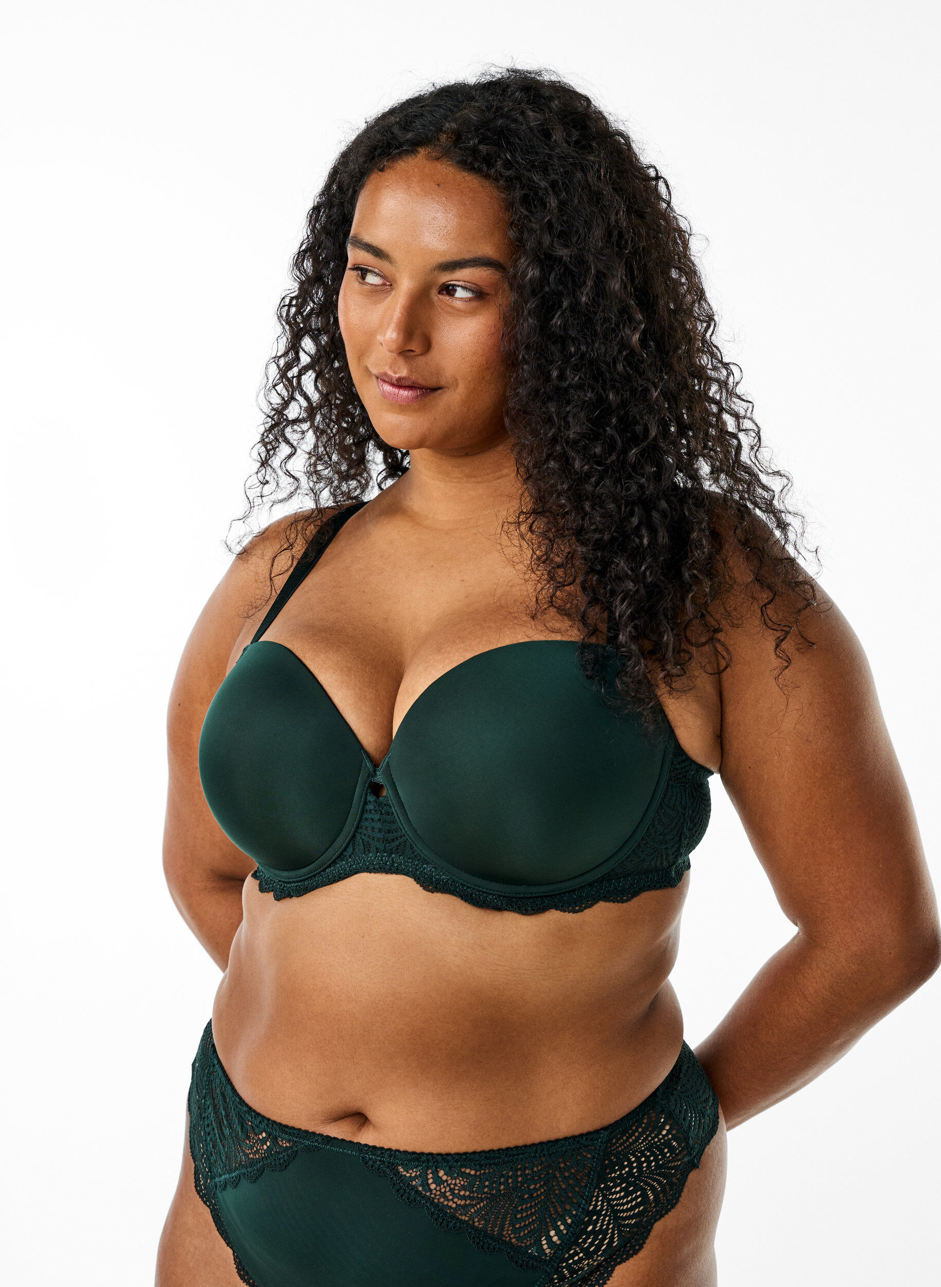 Bra with moulded cups and lace, Green, Model