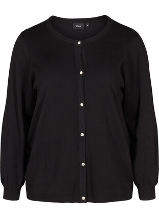 Short knit cardigan with decorative buttons, Black, Packshot image number 0