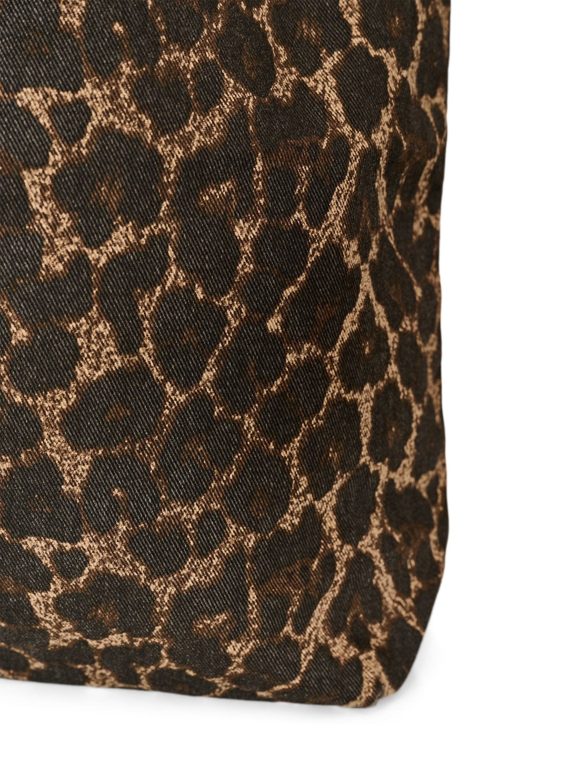 Zizzifashion Denim shopping bag with leopard print, Brown, Packshot image number 2