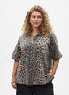 Leopard print denim blouse with collar and half sleeves, Brown, Model image number 0