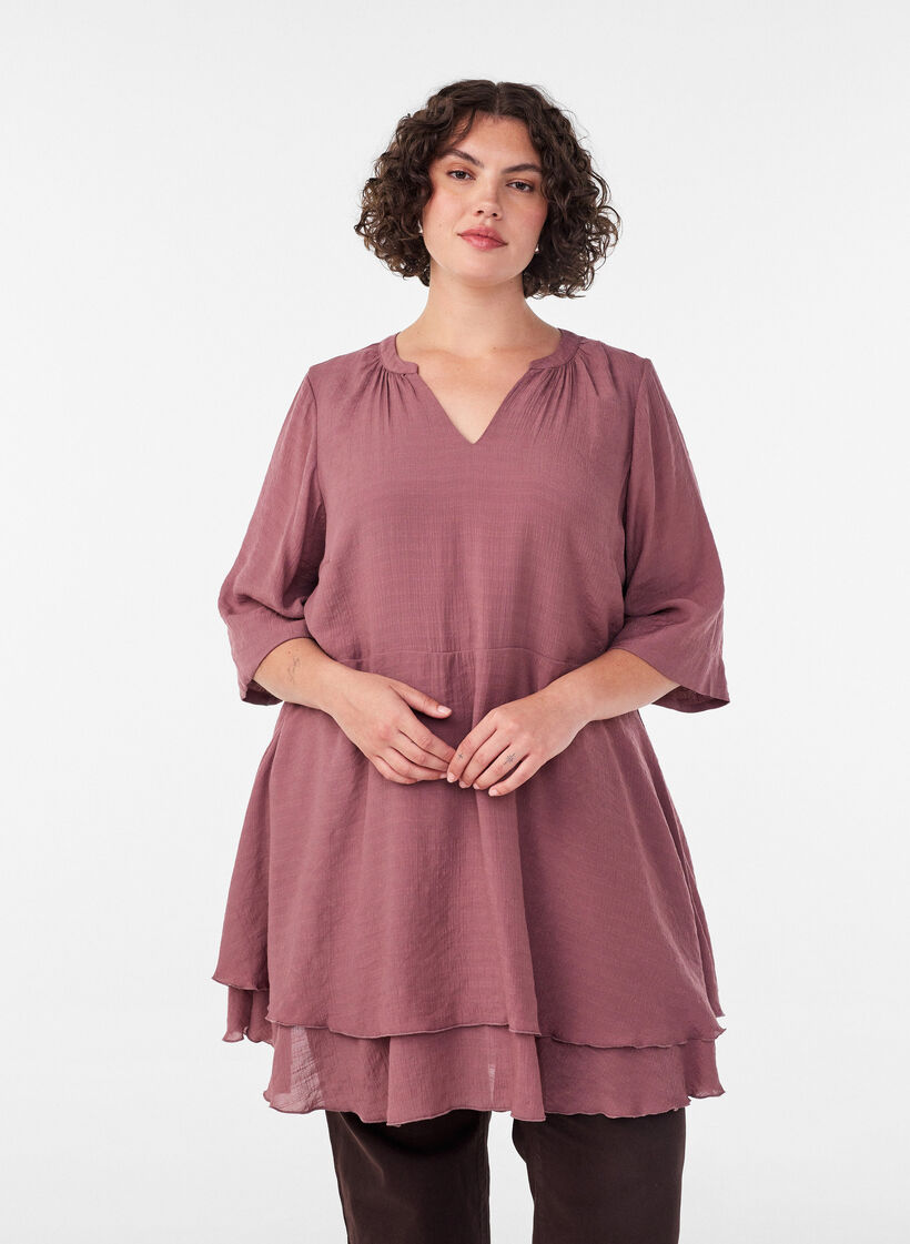 A-line dress with layered ruffles, Rose, Model image number 0