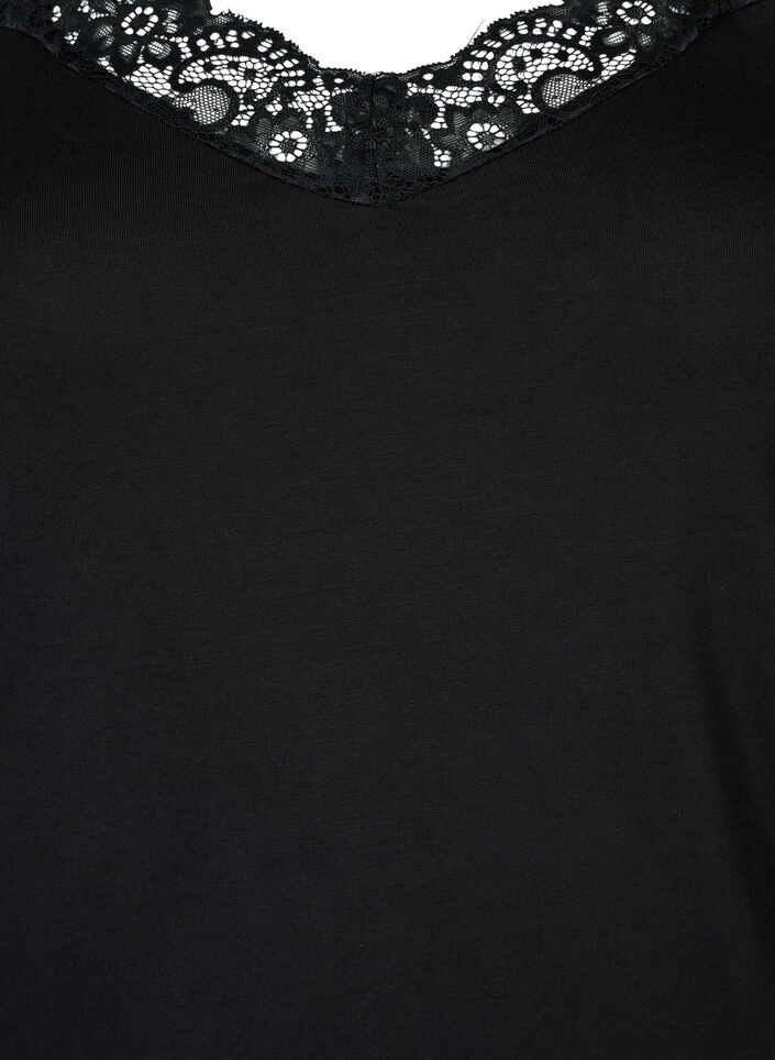 Viscose top with lace edge, Black, Packshot image number 2