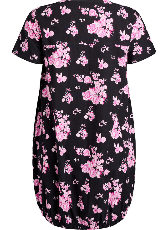 Short-sleeved cotton dress with print, Black, Packshot image number 1