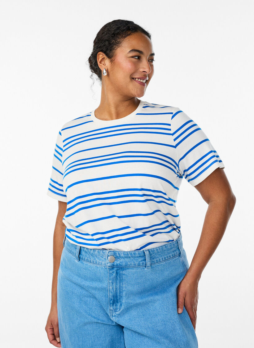 Striped cotton t-shirt, White, Model image number 0