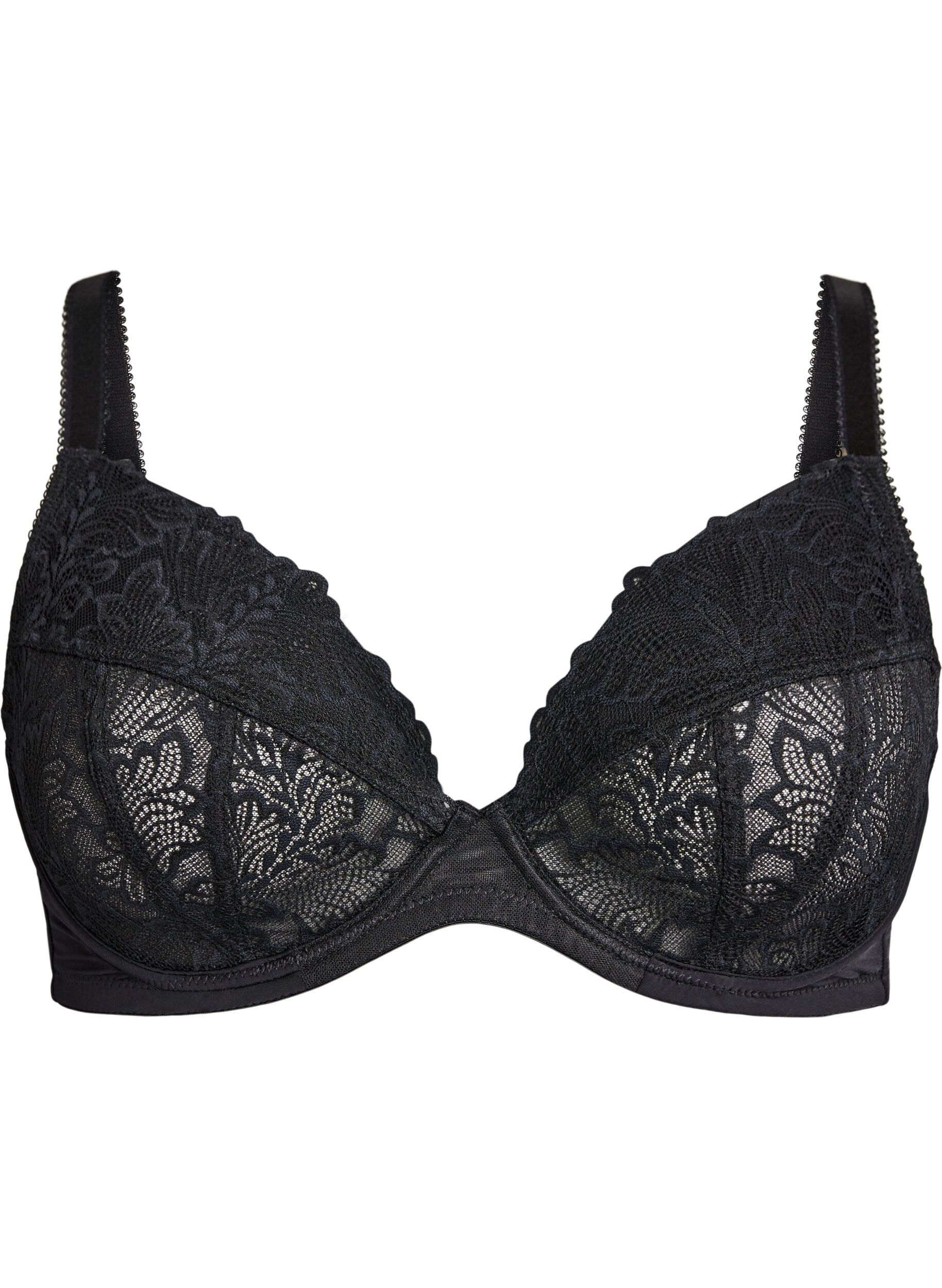 Underwired plunge bra with lace