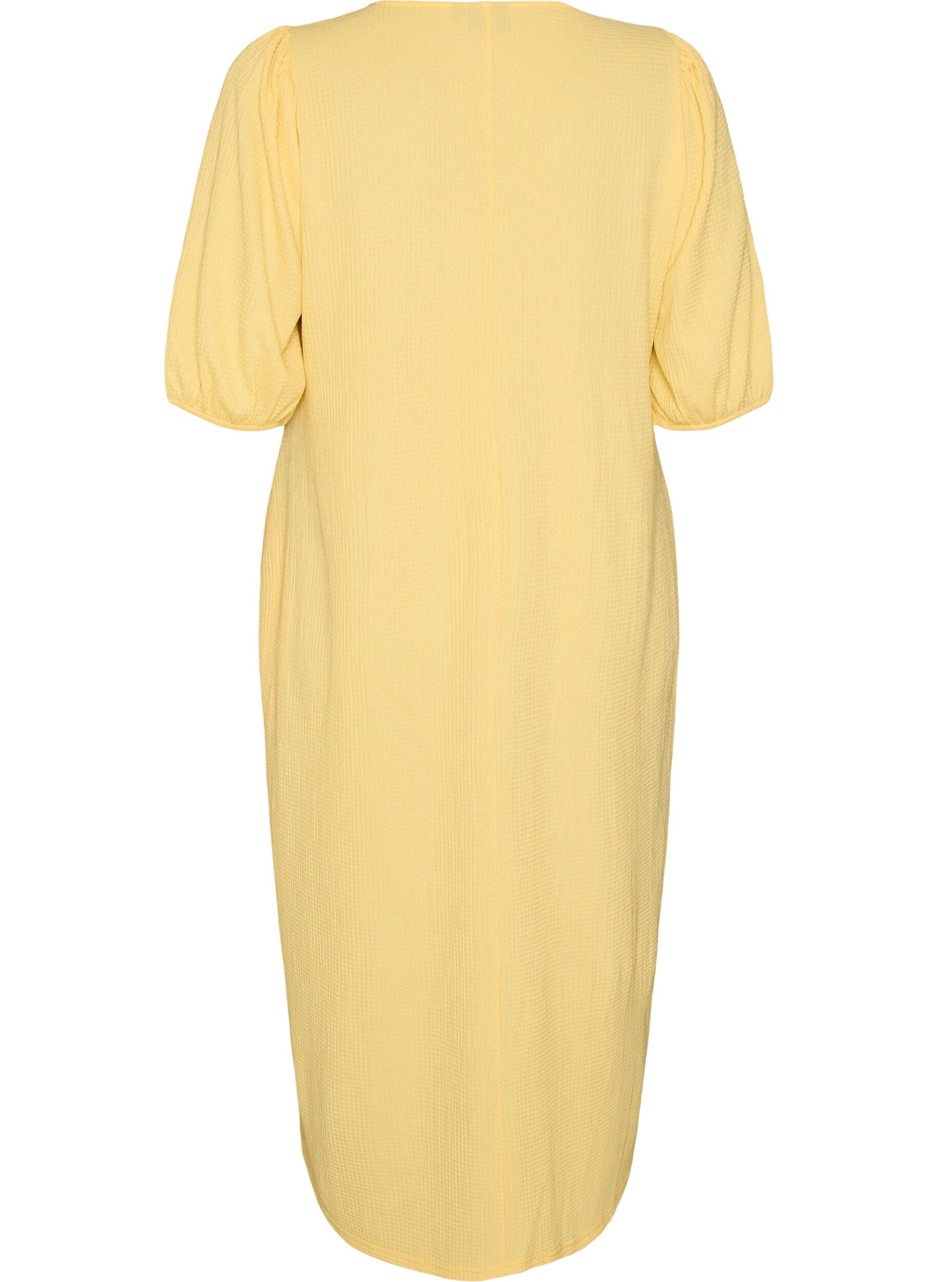 Zizzifashion Midi dress with V-neck and texture, Yellow, Packshot image number 1