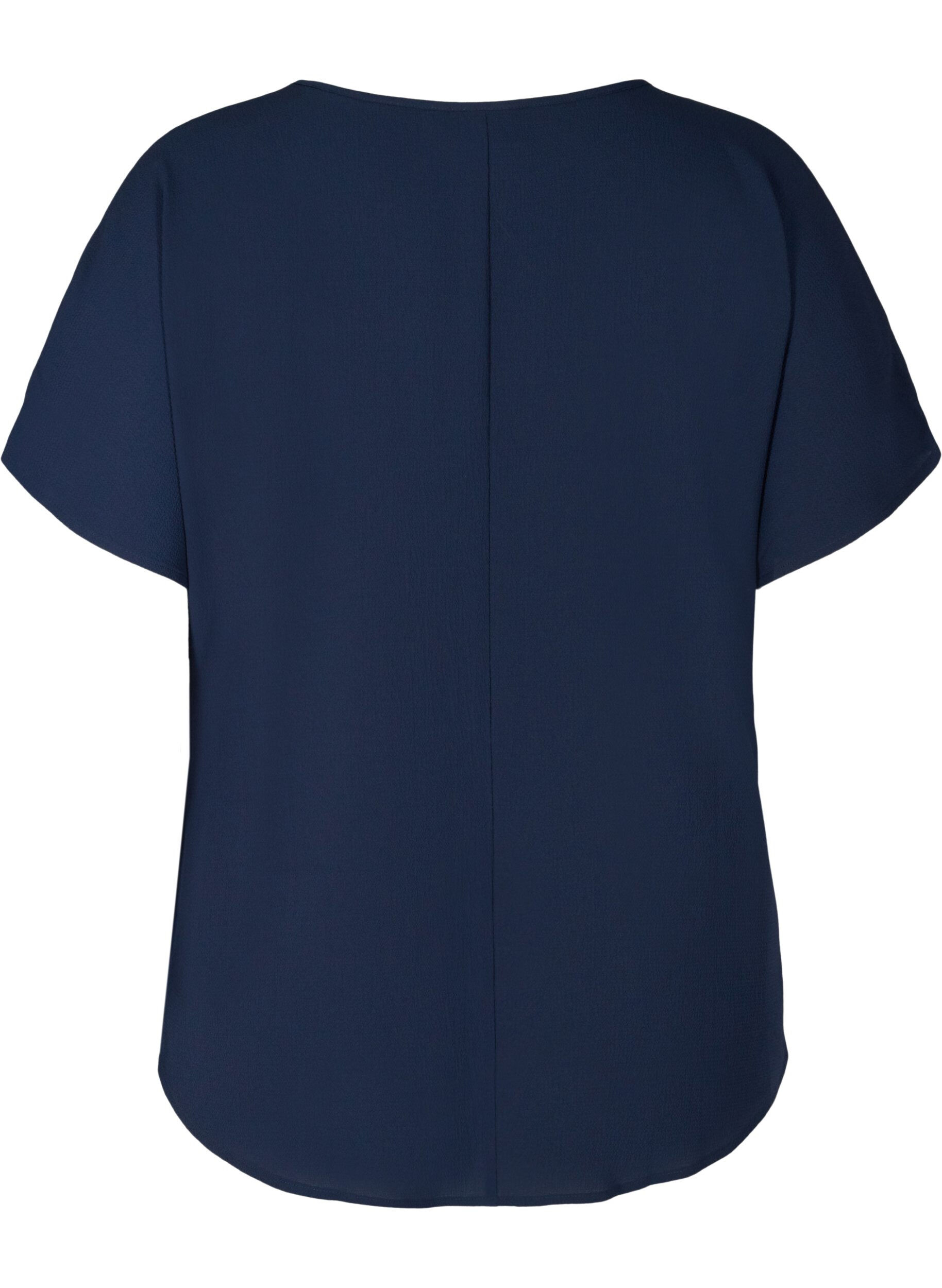 Zizzifashion Blouse with short sleeves and a round neckline, Blue, Packshot image number 1