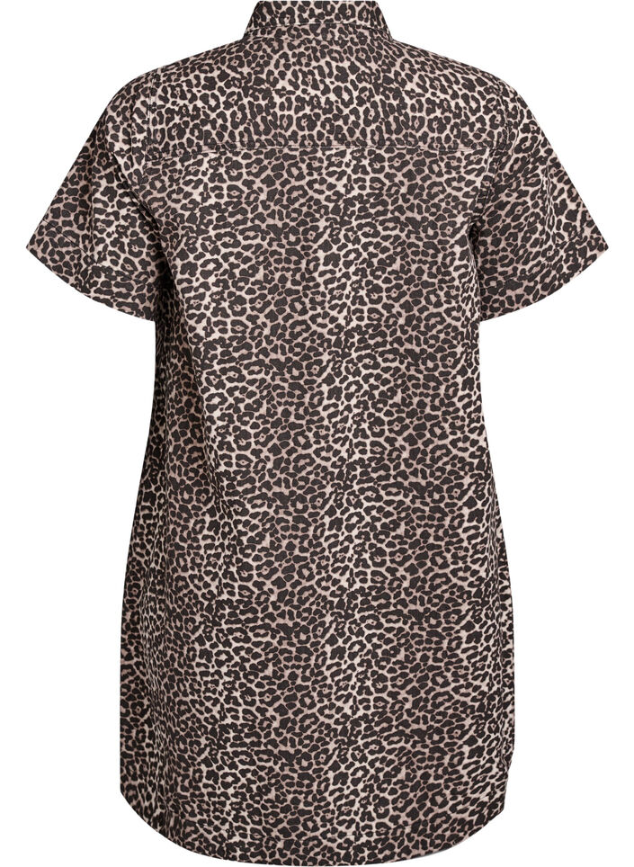 Denim shirt dress with leopard print, Brown, Packshot image number 1