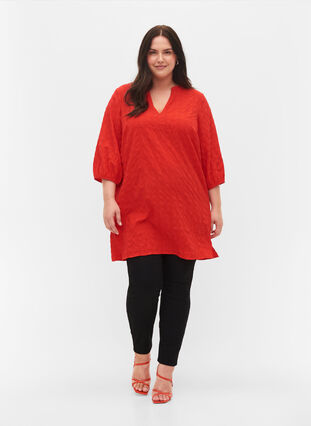 Textured tunic with 3/4 sleeves, Fiery Red, Model image number 2
