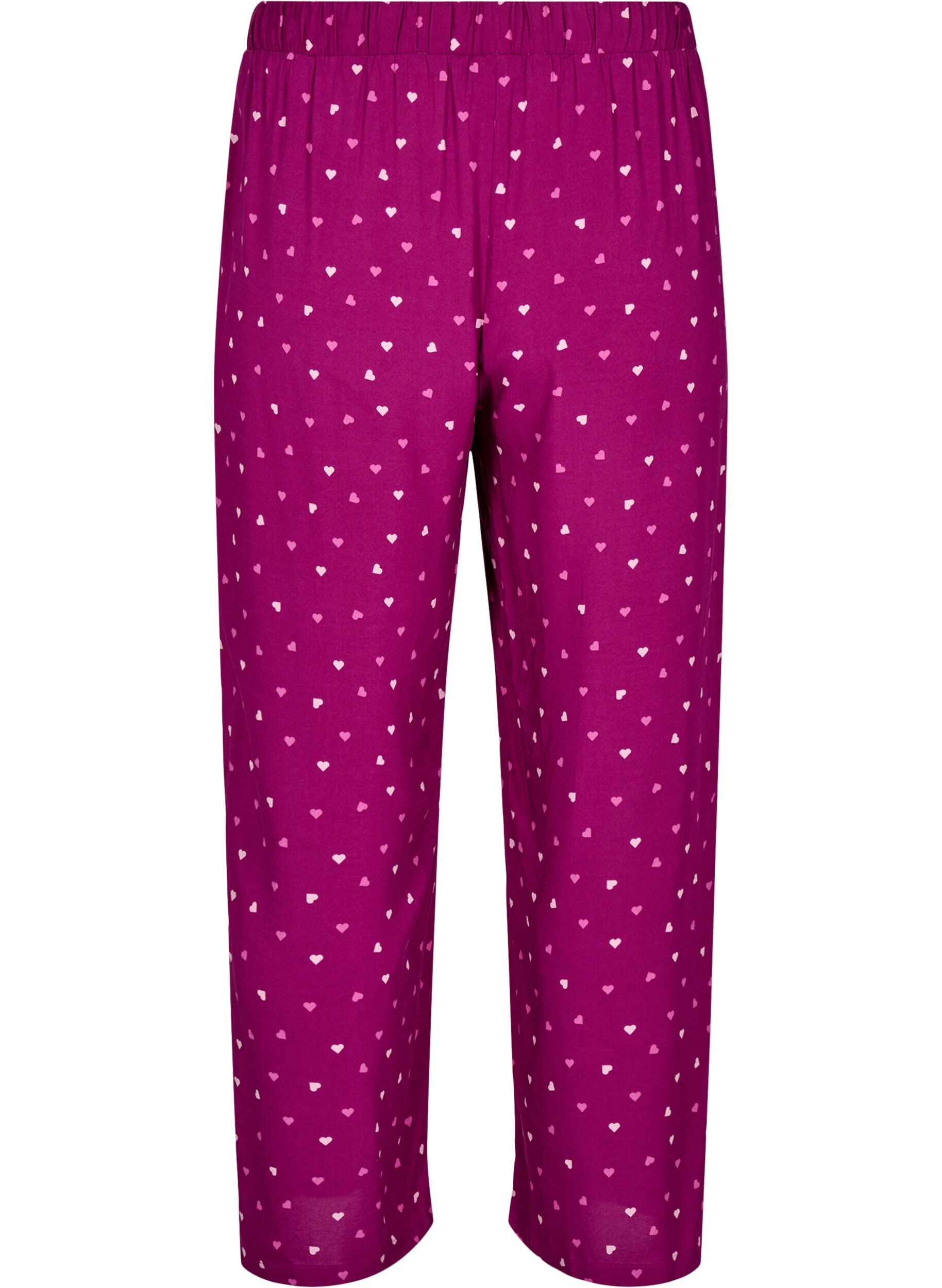 Zizzifashion Loose night trousers with hearts, Boysenberry w. Heart, Packshot image number 1