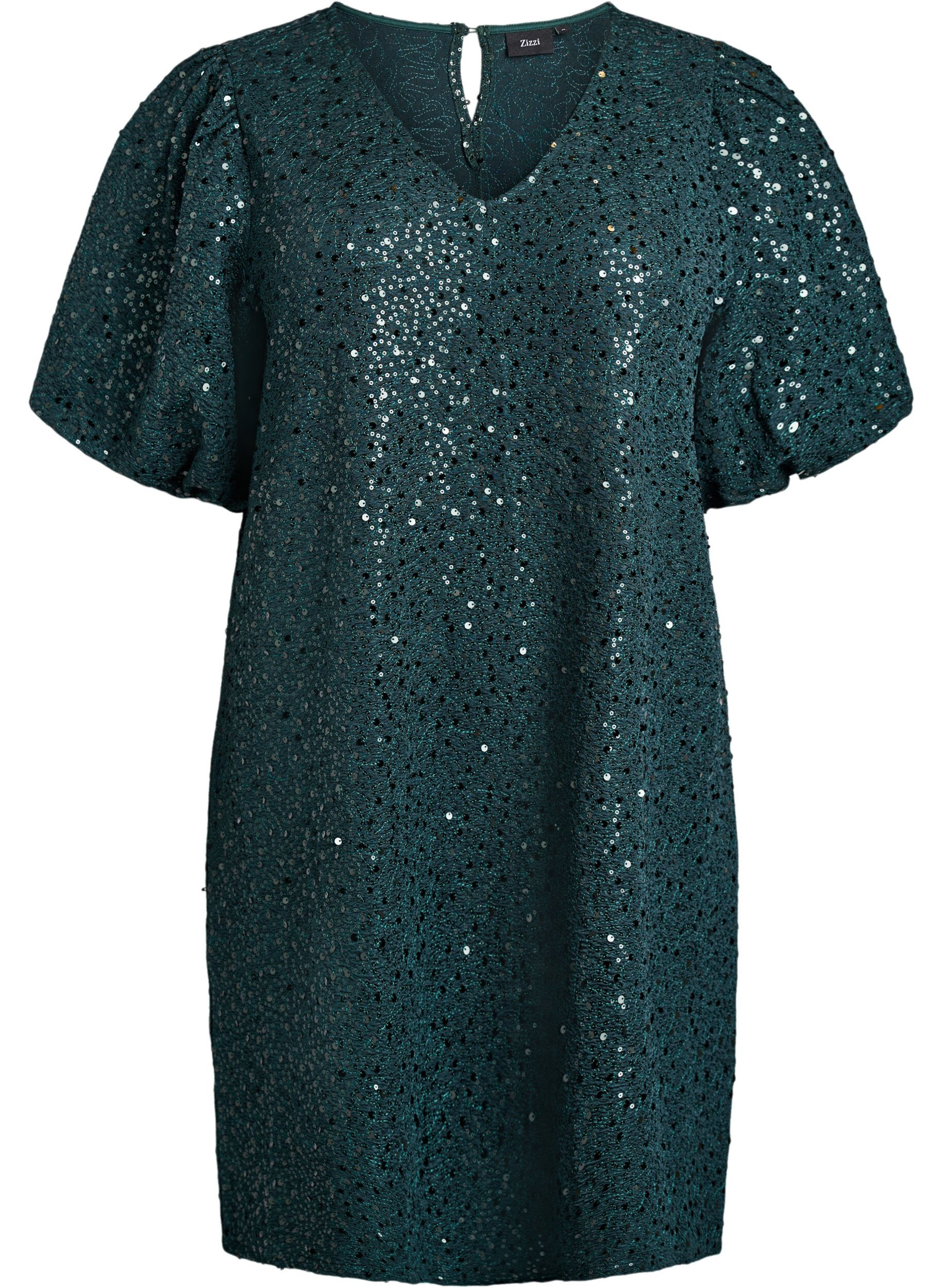 Short sequin dress with puff sleeves