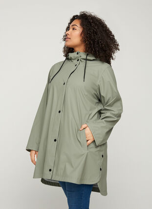 Rain coat with a hood and pockets, Vetiver, Model image number 0
