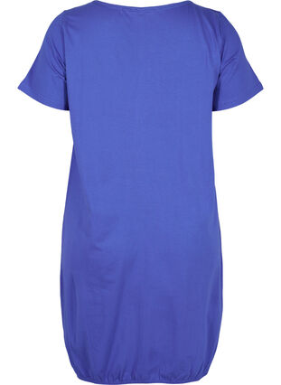 Short-sleeved cotton dress with round neckline, Dazzling Blue, Packshot image number 1