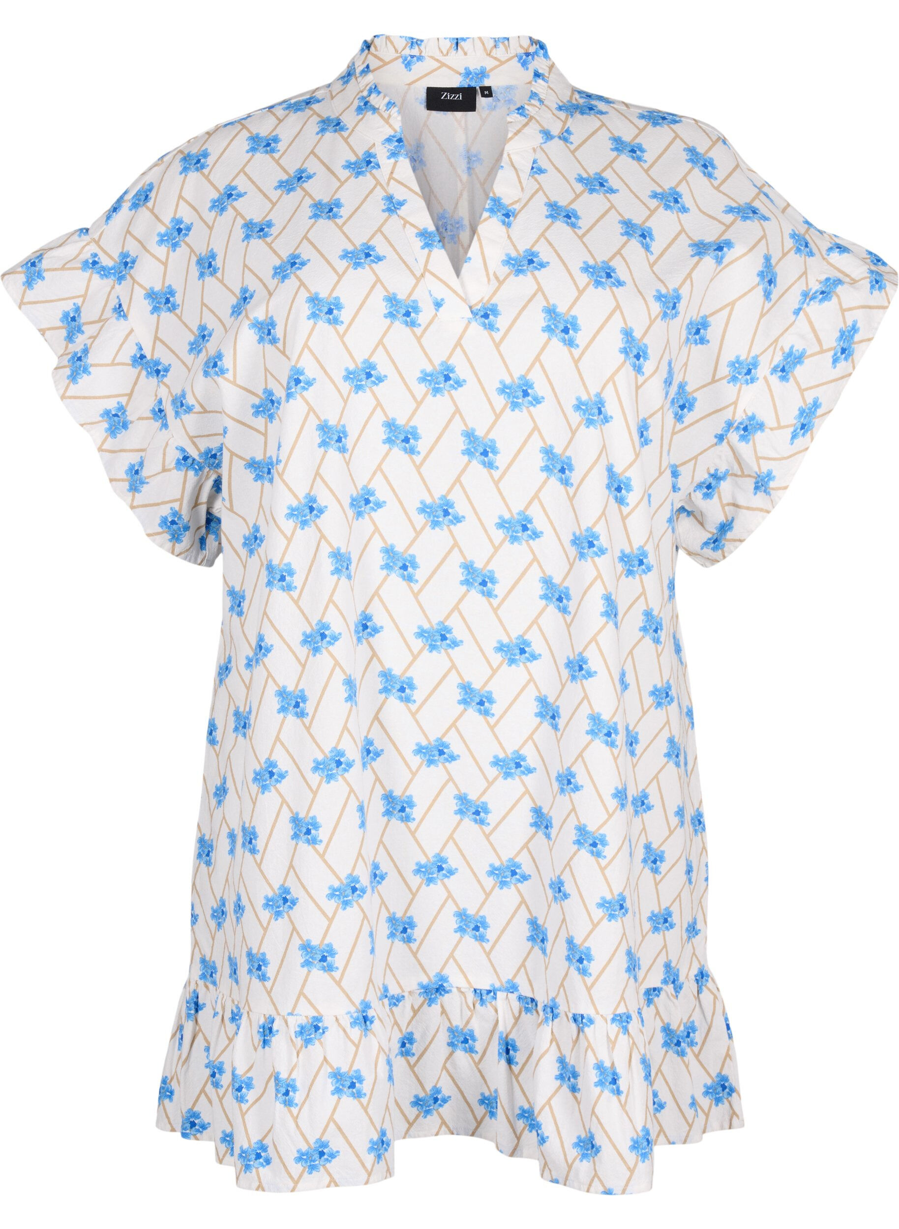 Zizzifashion Floral cotton tunic in cotton, Snow White Flower, Packshot image number 0