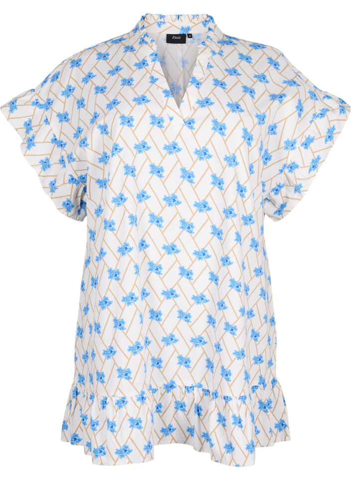 Floral cotton tunic in cotton, Snow White Flower, Packshot image number 0