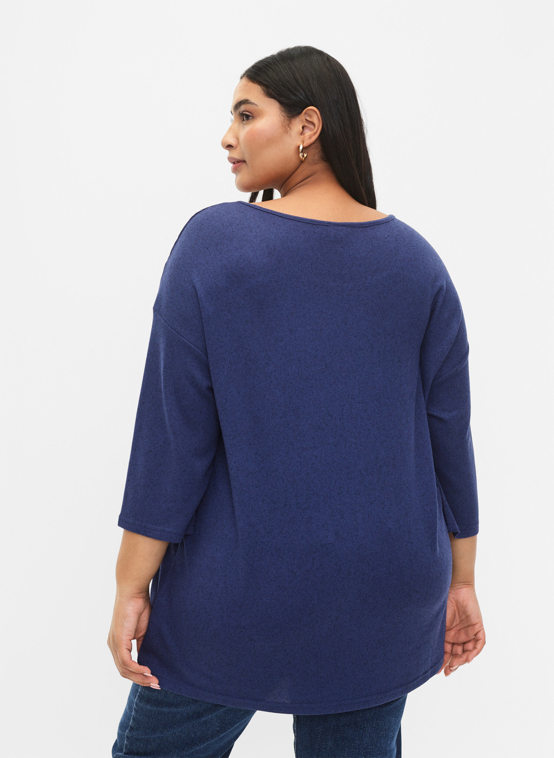 Zizzifashion Blouse with 3/4 sleeves and lace detail, Medieval Blue Mel., Model image number 1