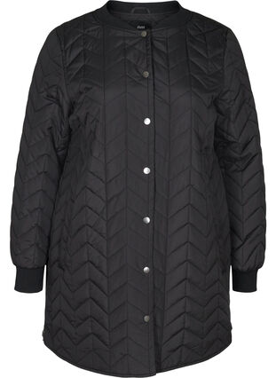 Long quilted jacket with button fastening, Black, Packshot image number 0