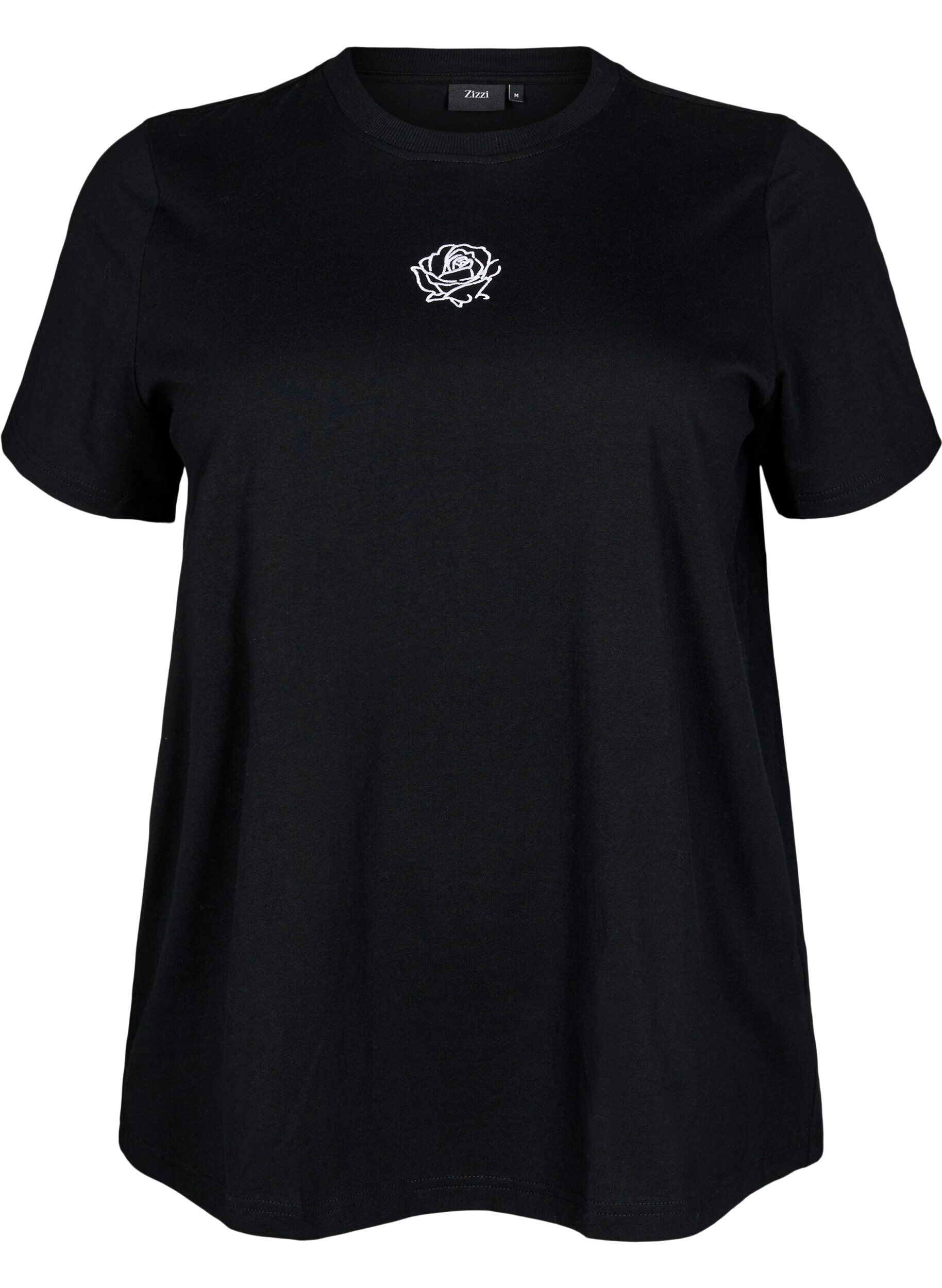 Zizzifashion Cotton T-shirt with embroidery detail, Black, Packshot image number 0