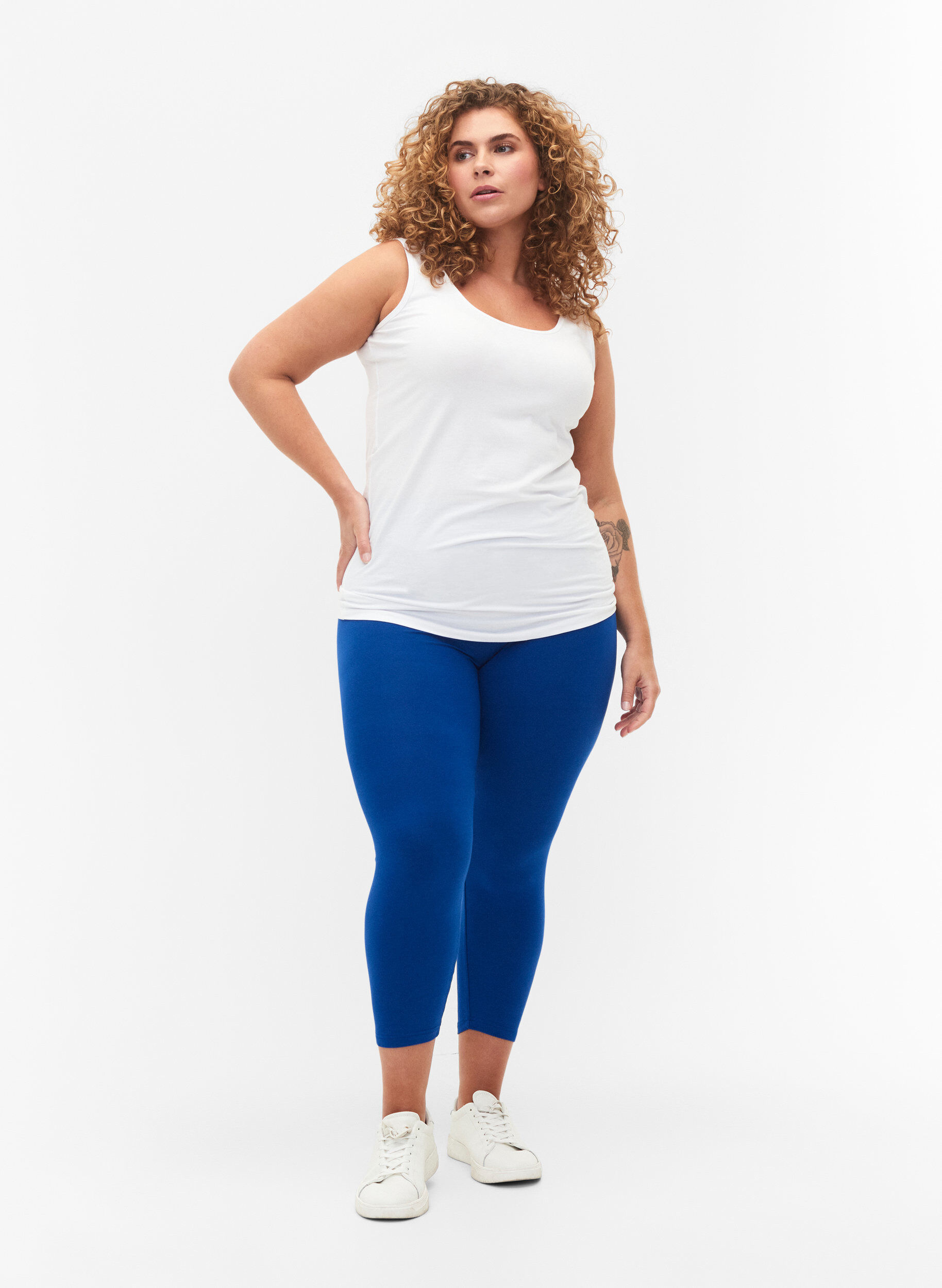 ZizzifashionBasic 3/4-length viscose leggings, Blue, Model image number 1