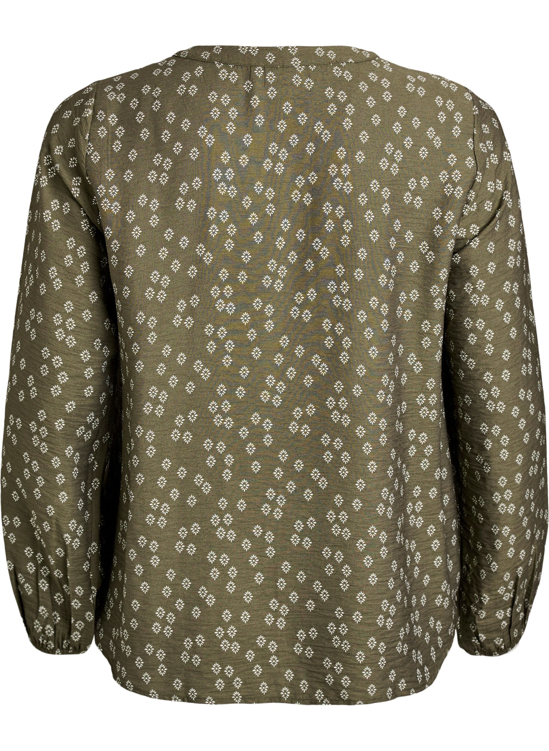 Zizzifashion Long-sleeved blouse with pattern and buttons, Green, Packshot image number 1