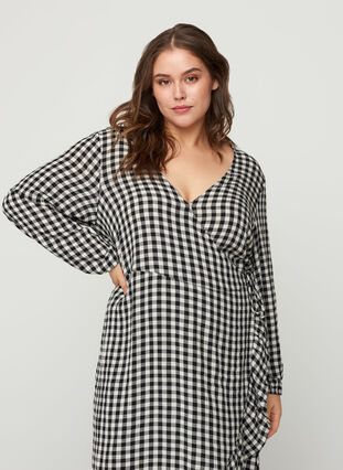 Checked viscose wrap dress, Check, Model image number 2