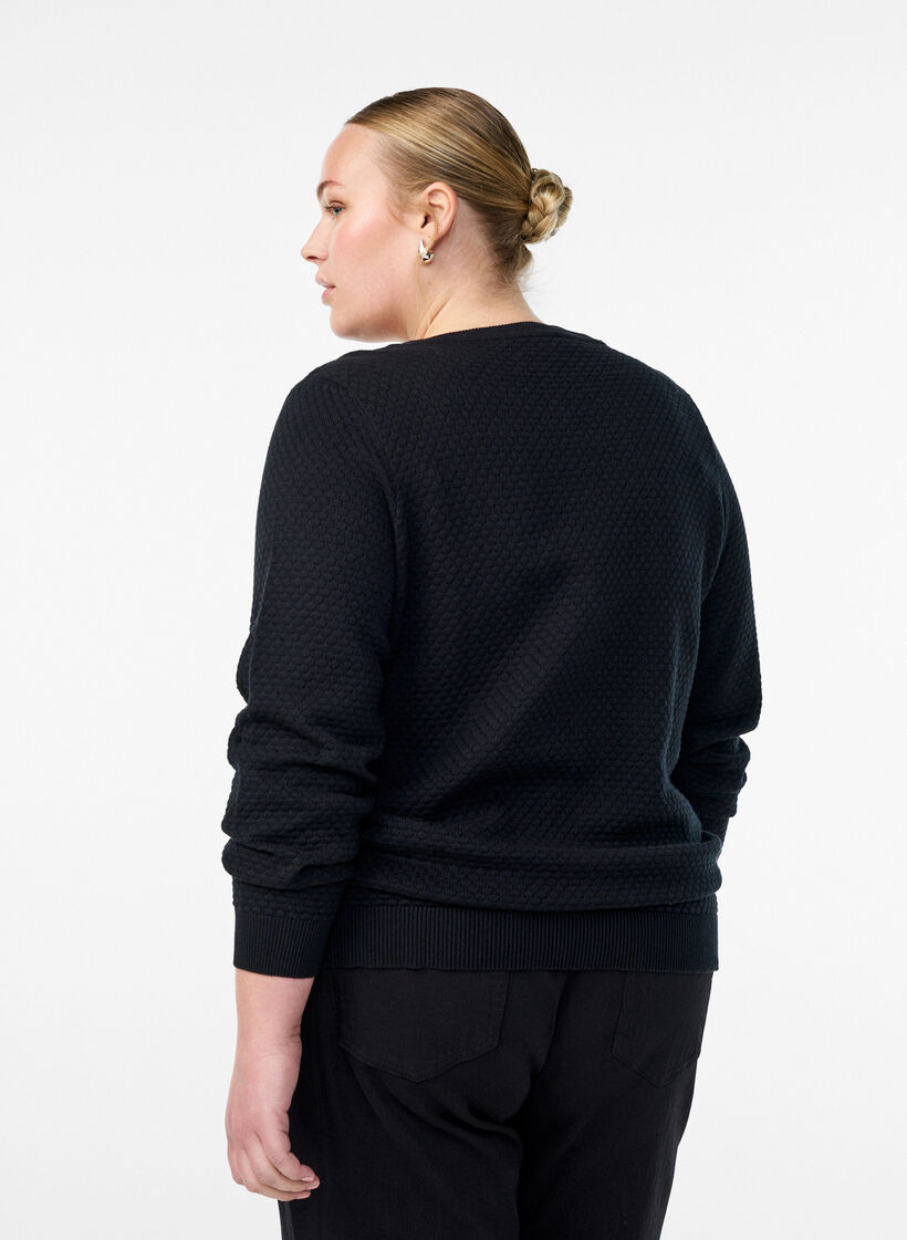 Knit blouse in cotton with textured pattern, Black, Model image number 2
