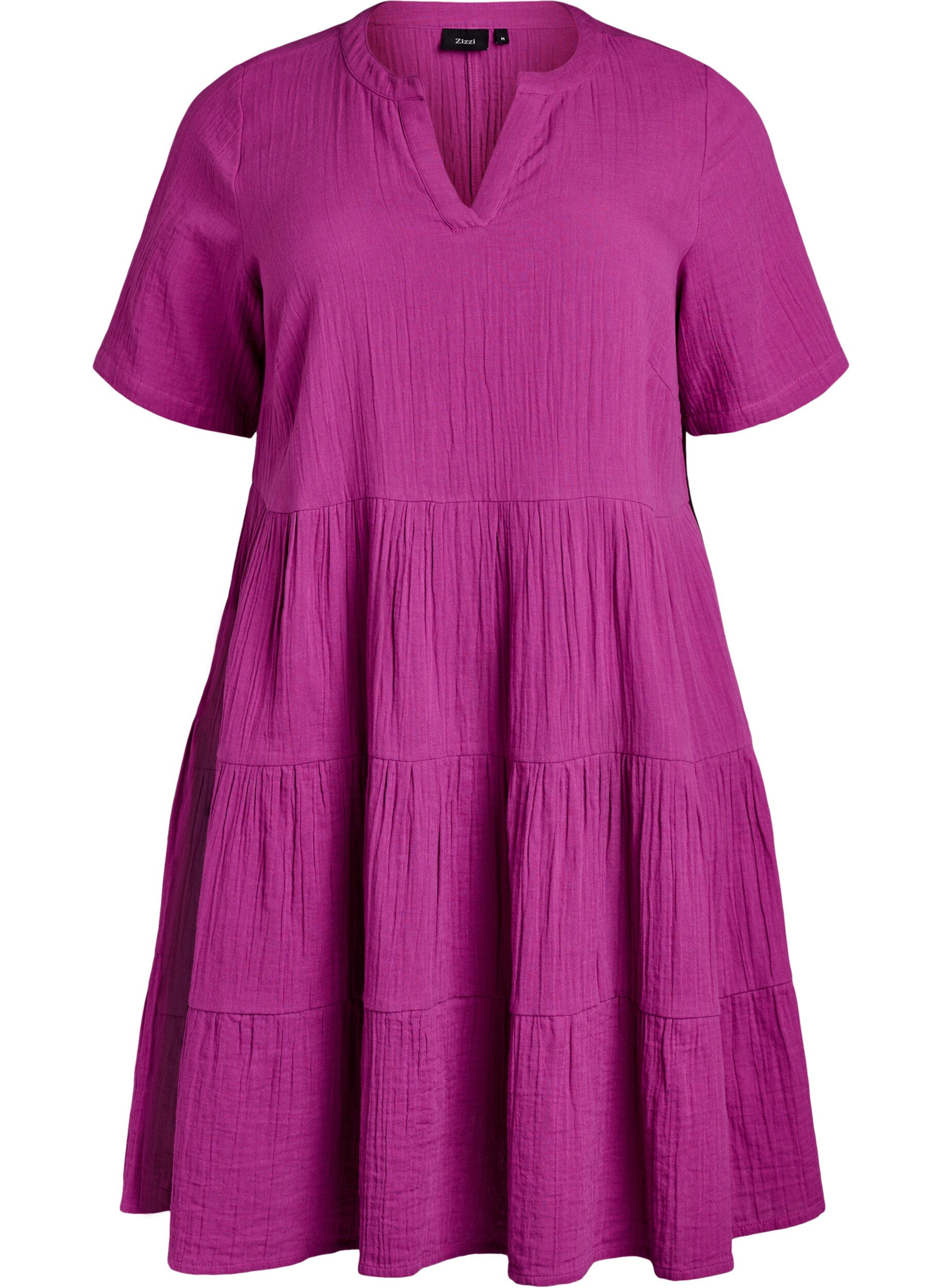Zizzifashion Knee-length cotton muslin dress with an A-line cut, Purple, Packshot image number 0