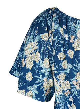 Short-sleeved blouse with floral print, Blue Flower Mix , Packshot image number 3