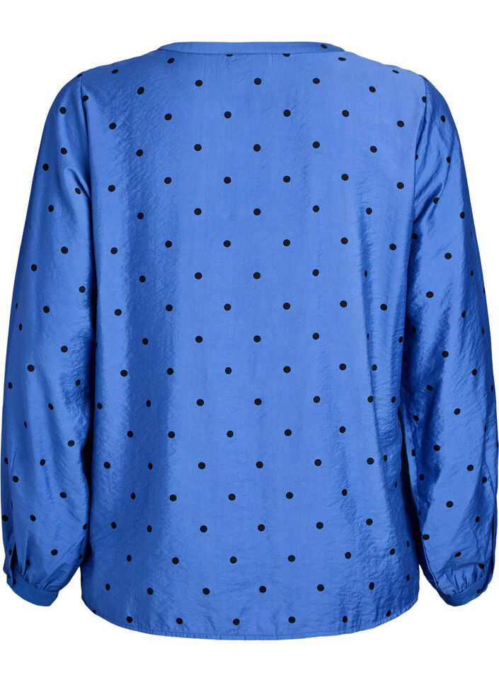 Dotted blouse with long sleeves, Blue, Packshot image number 1