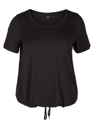 Short-sleeved t-shirt with adjustable bottom hem, Black, Packshot image number 0