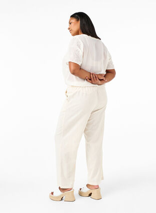 High-waisted trousers in cotton and linen, Whitecap Gray, Model image number 1