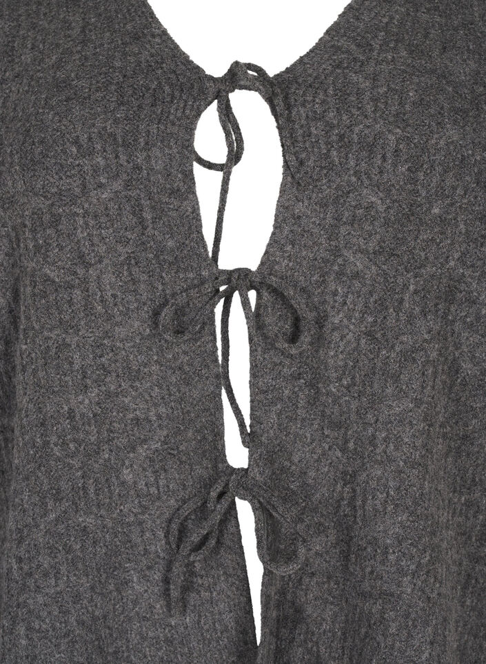Knitted cardigan with tie details, Dark Grey Melange, Packshot image number 2