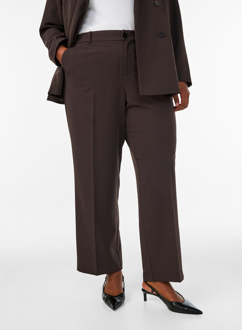 High-waisted tailored trousers with pressed creases, Brown, Model image number 2