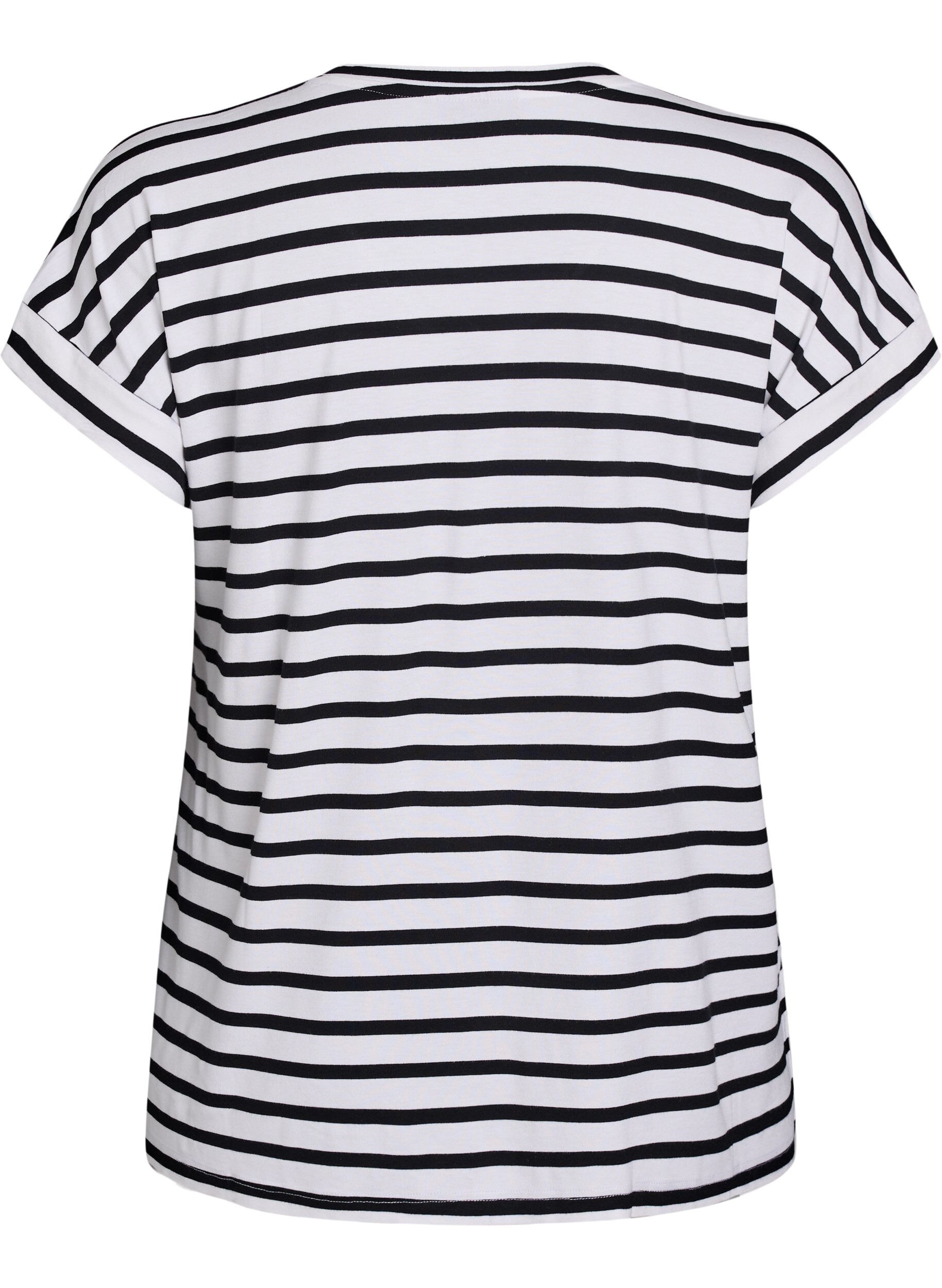Zizzifashion Striped T-shirt with V-neck, Black, Packshot image number 1