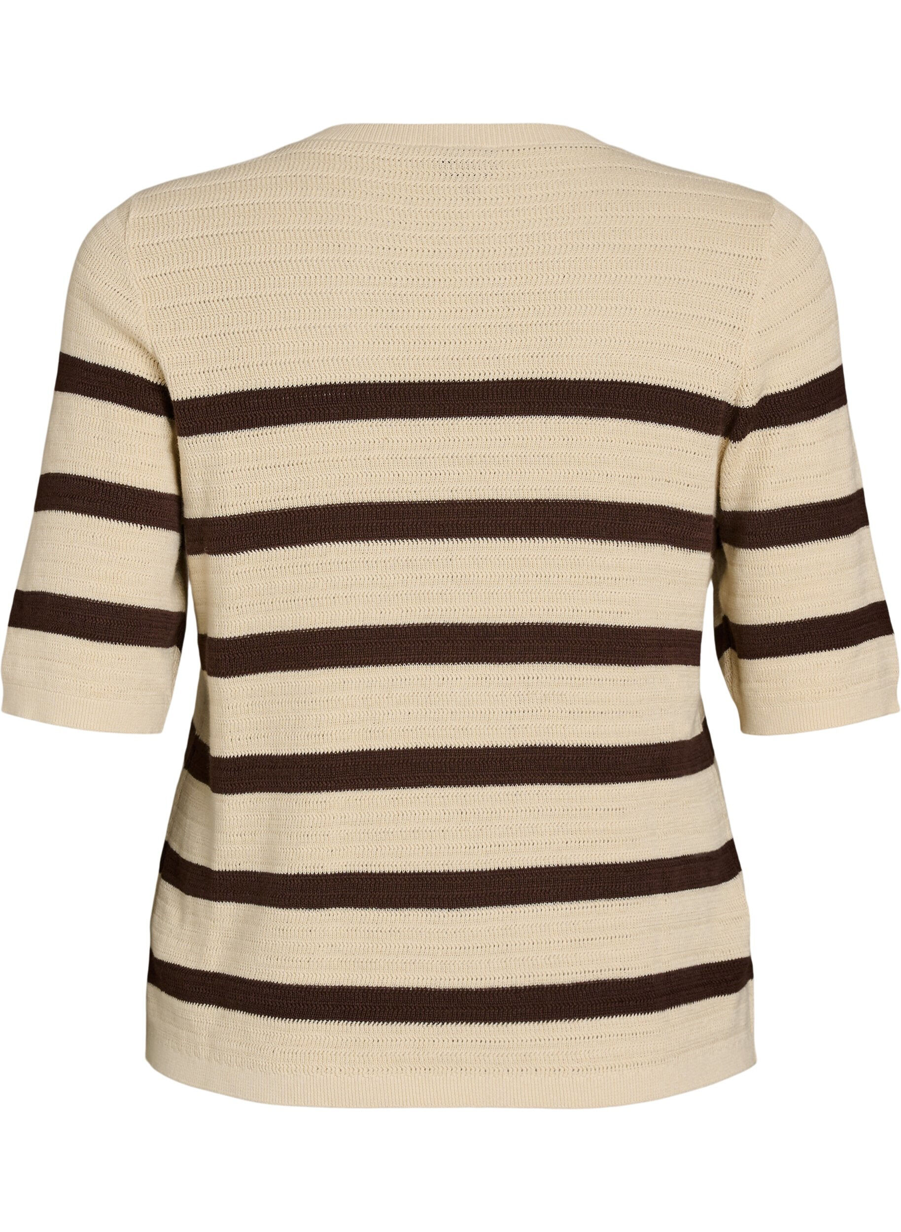 Zizzifashion Knitted blouse with stripes and short sleeves, Vanilla, Packshot image number 1