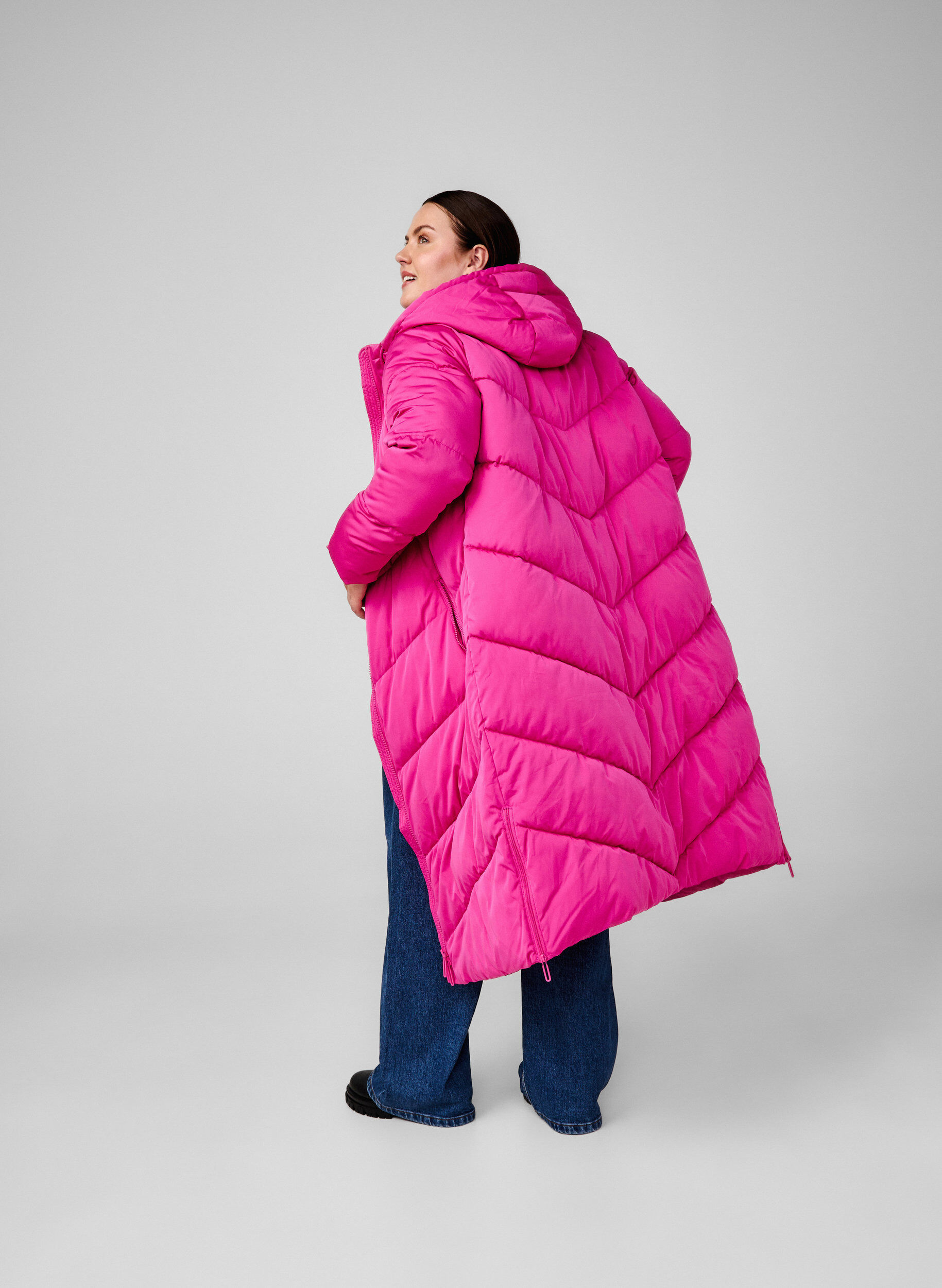 Zizzifashion Long puffer coat with hood and pockets, Pink, Image image number 1