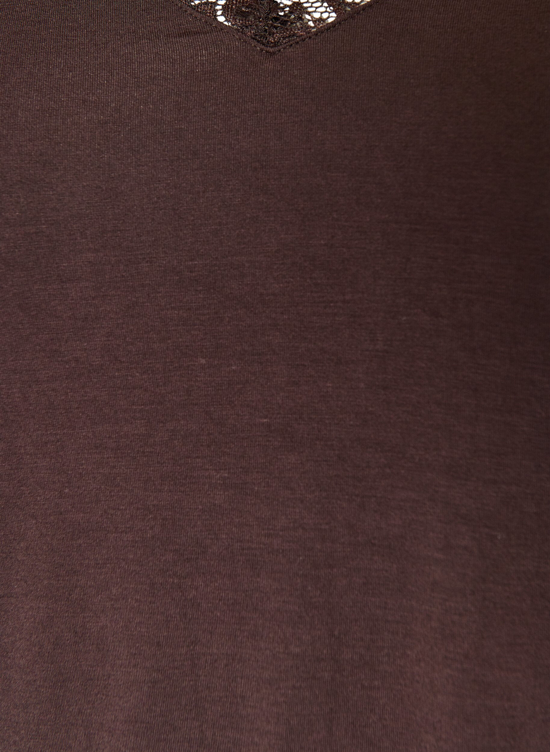 ZizzifashionViscose blouse with lace trim and V-neck, Brown, Packshot image number 2
