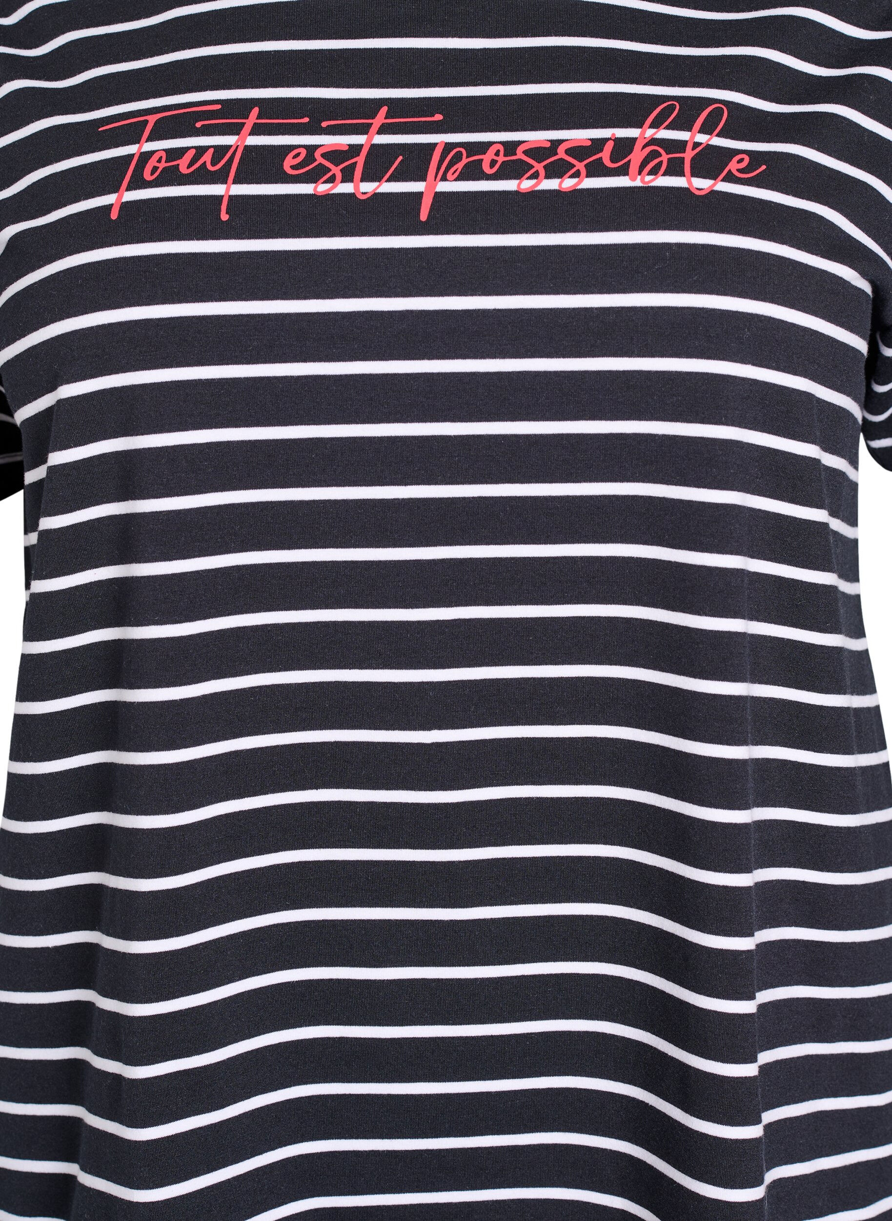 Zizzifashion Striped T-shirt with text print, Black, Packshot image number 2