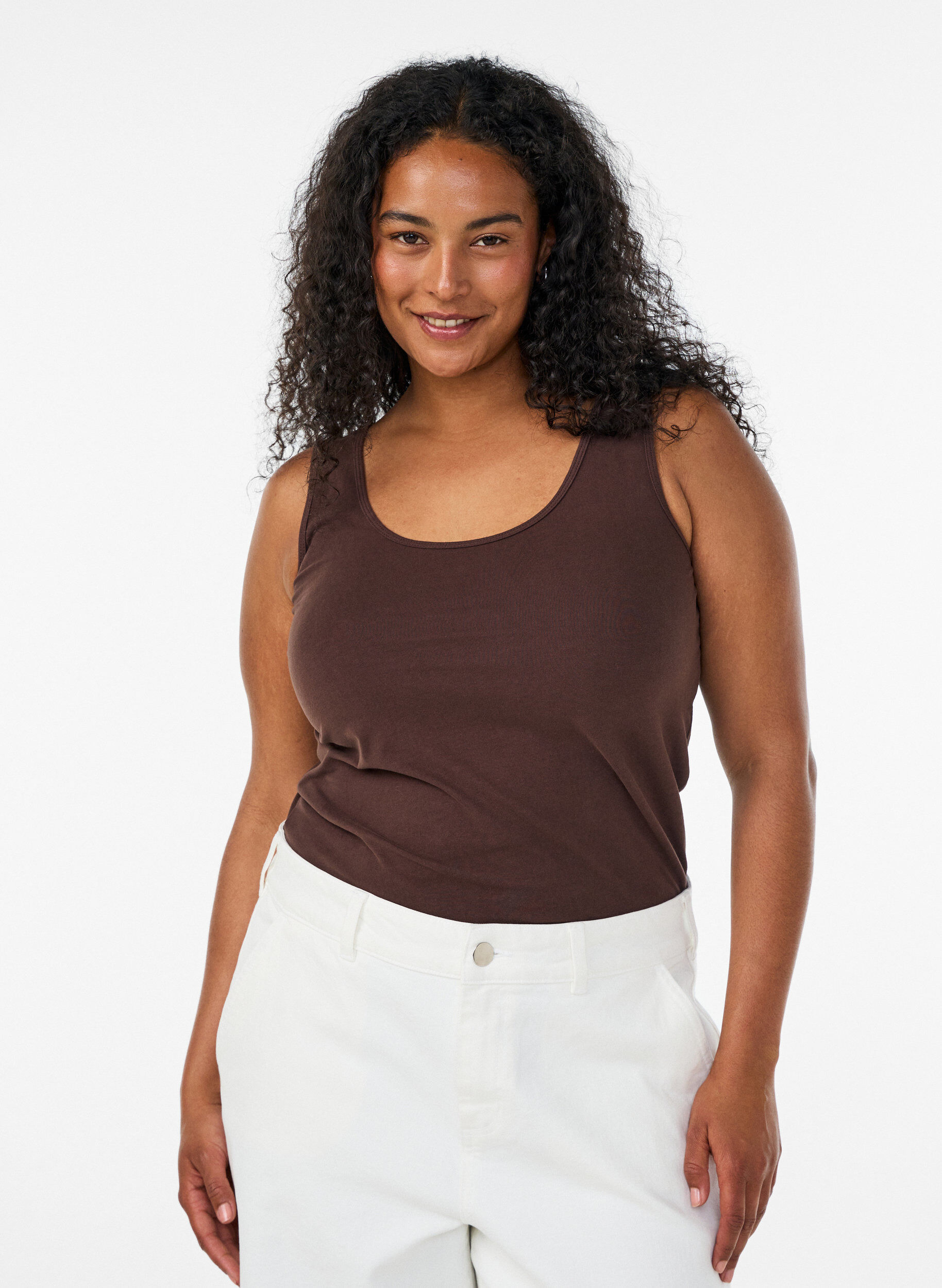 Solid color basic top in cotton, Brown, Model