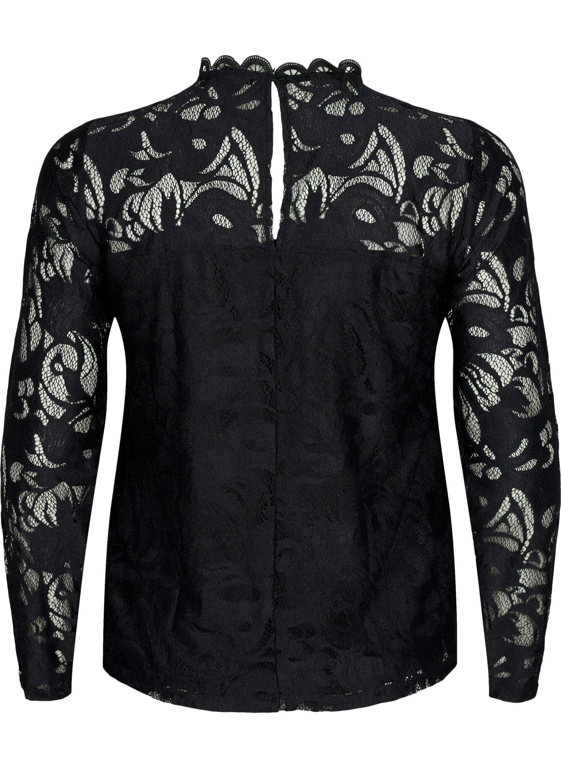 Zizzifashion Long-sleeved lace blouse, Black, Packshot image number 1