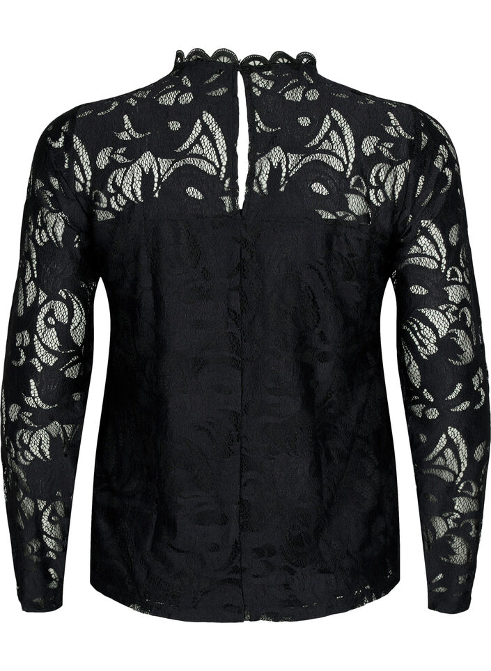 Long-sleeved lace blouse, Black, Packshot image number 1