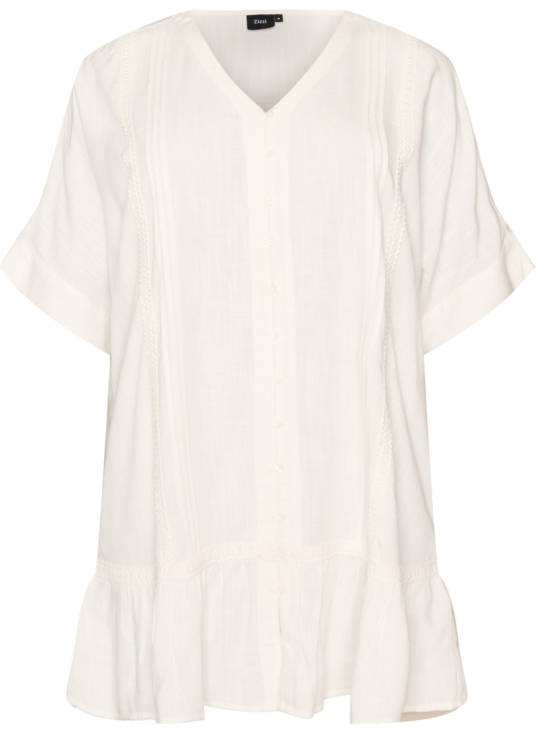 Zizzifashion Viscose tunic with buttons and frill hem, Vanilla, Packshot image number 0