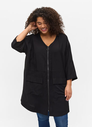 Tunic with v-neck and 3/4-length sleeves, Black, Model image number 0