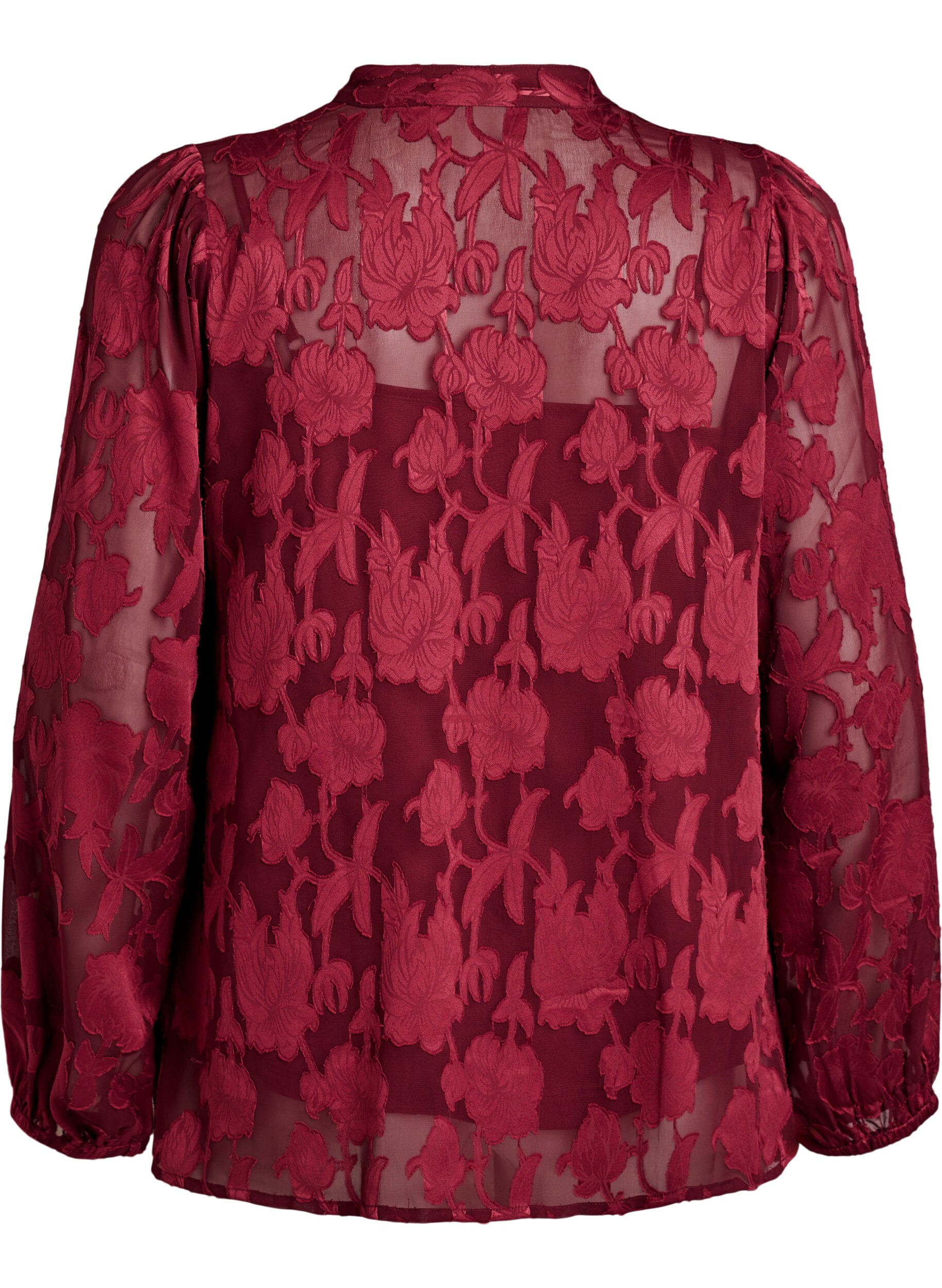 Zizzifashion Blouse with buttons and floral pattern, Dark Bordeaux, Packshot image number 1