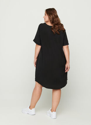 Short-sleeved lyocell dress, Black, Model image number 1
