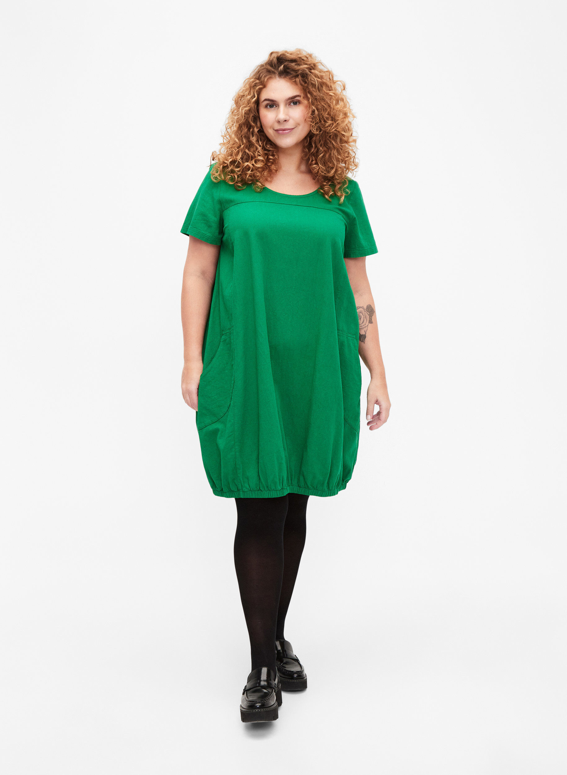 Zizzifashion Short sleeve cotton dress, Green, Model image number 1