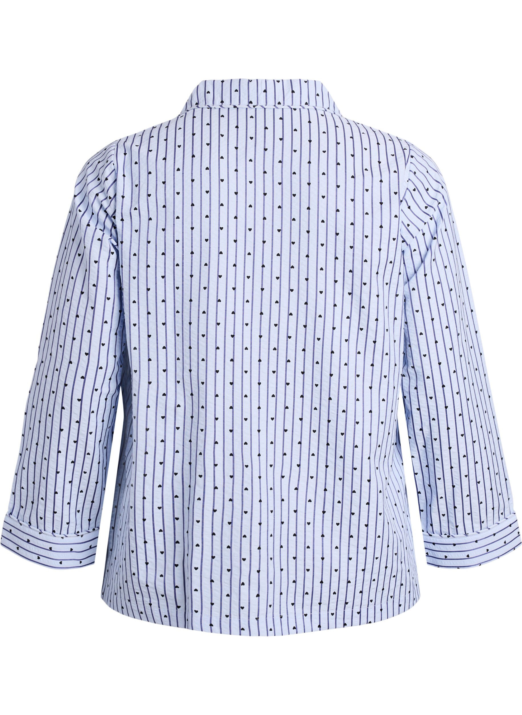 Zizzifashion Seersucker pyjama shirt with long sleeves, Light Blue, Packshot image number 1