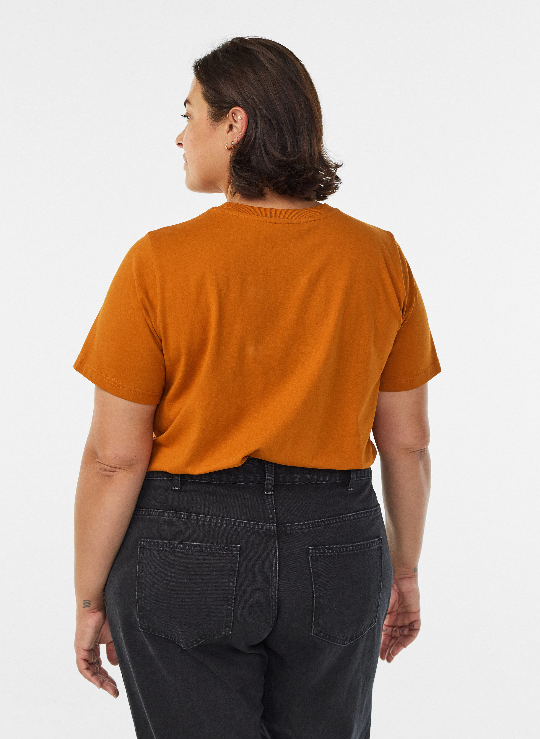 ZizzifashionBasic cotton T-shirt with round neck, Orange, Model image number 2
