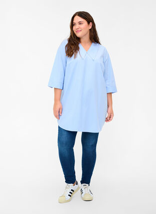 Cotton tunic with large collar, Blue Heron, Model image number 2