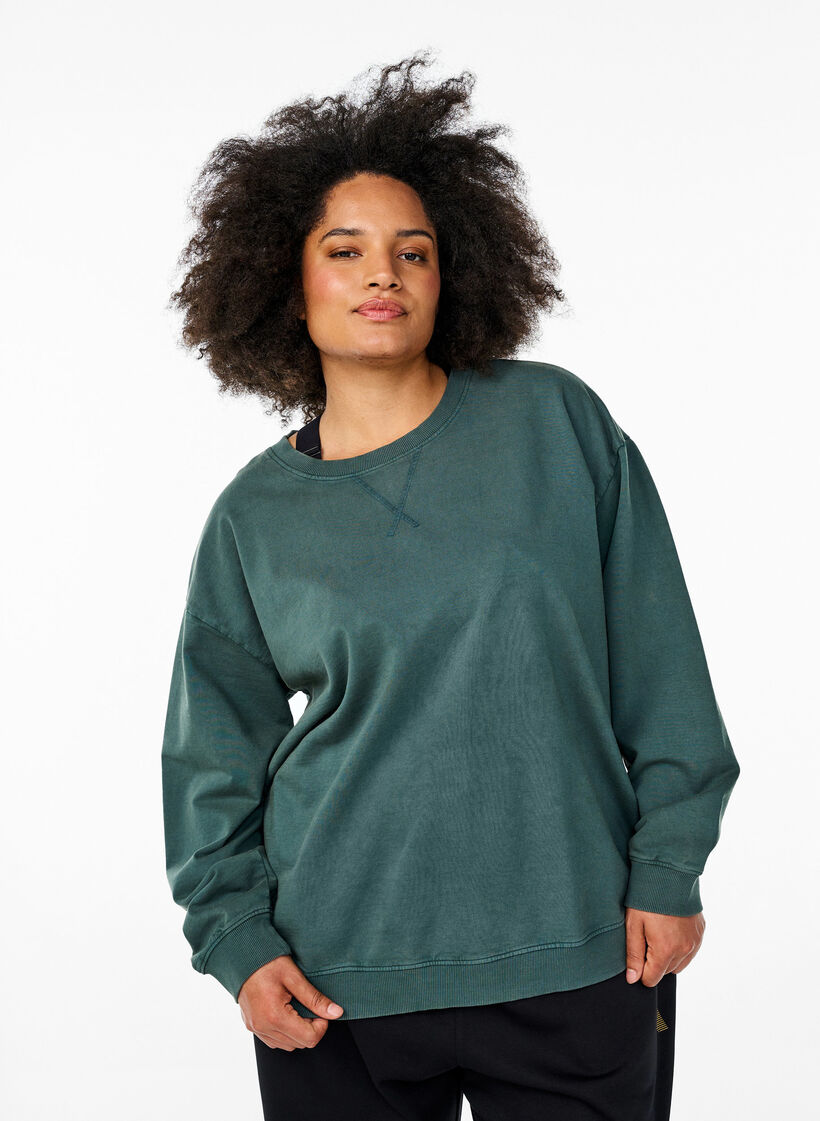Loose sweatshirt with washed look, Green, Model image number 0